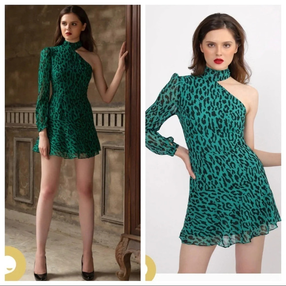 AuLaLa One Sleeve Leopard Print Dress Sz M NWT - Picture 2 of 7